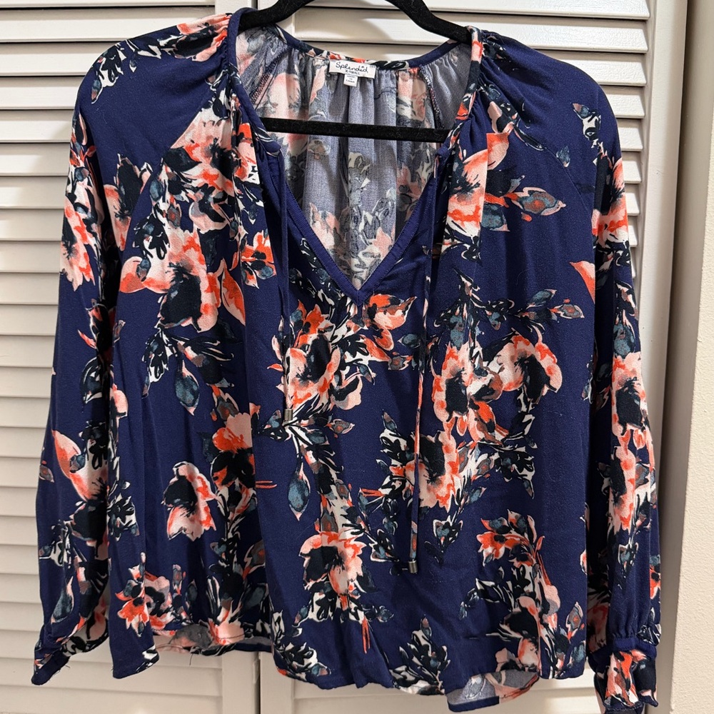 Splendid Long Sleeve Floral Print Oversized Peasant Top
Blouse, XS